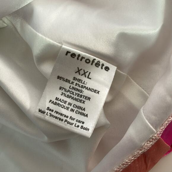 Retrofete Ariella Marbled Cowl Neck Tie Straps Pink and White Mini Dress Sz XXL - Picture 10 of 10